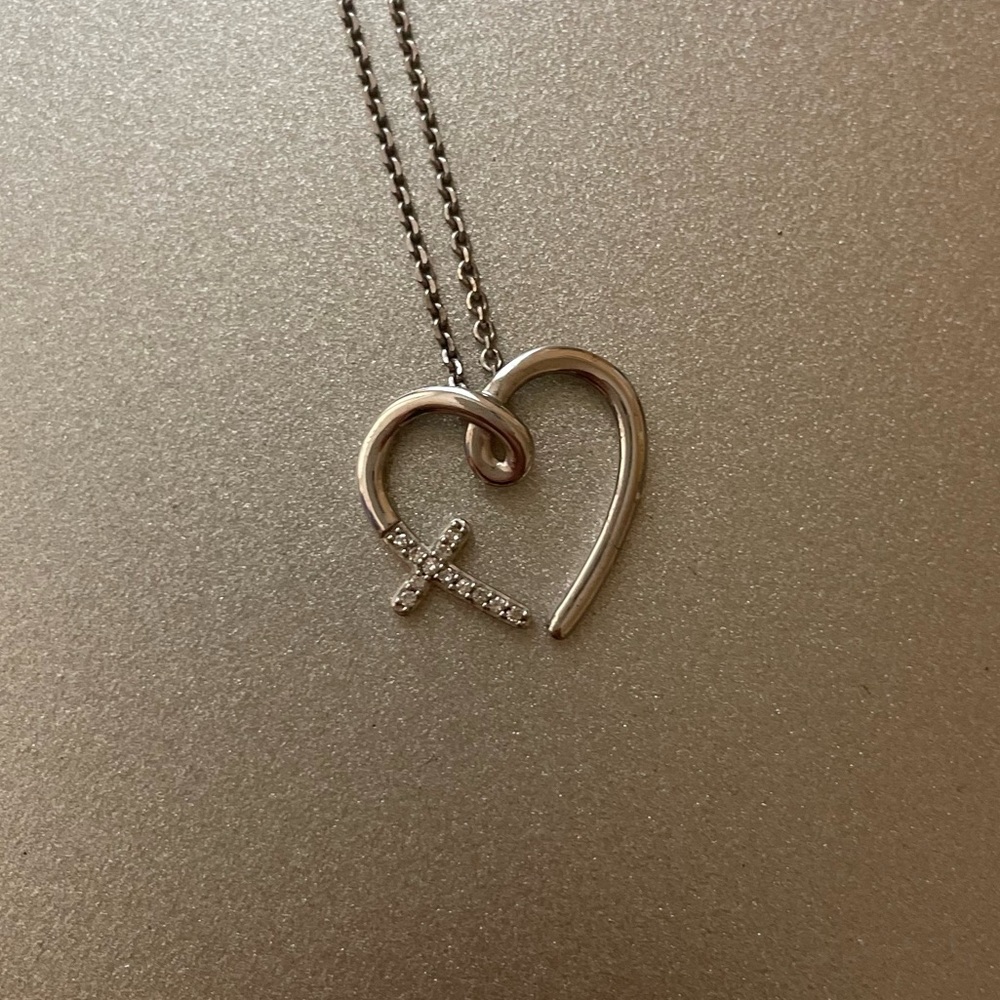 Kay Jewlers Diamond Cross Heart Necklace- Sterling Silver